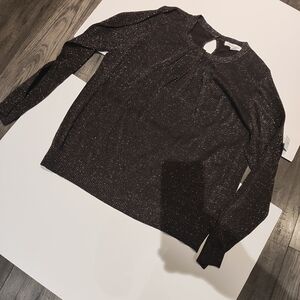 Liz Claiborne Sparkle Knit Crewneck Sweater - Dark Brown with Metallic